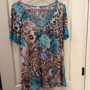 Floral Leopard Print V-Neck Top
